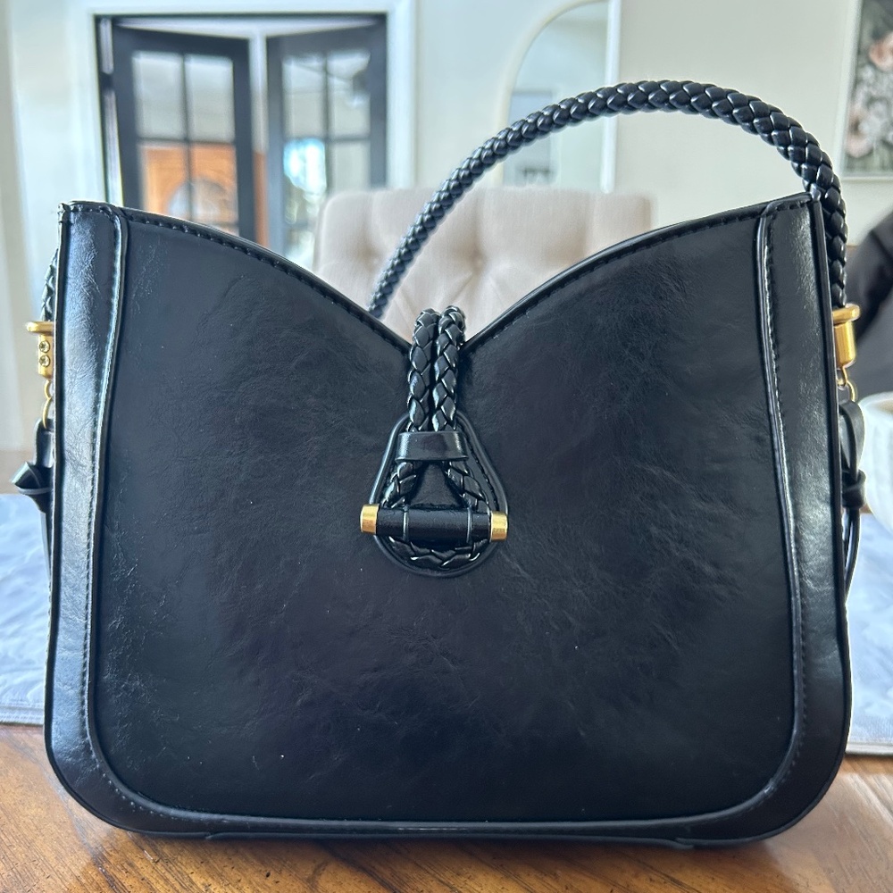 Black Leather-like Crossbody Purse